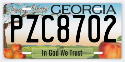 GA license plate PZC8702