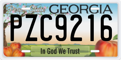GA license plate PZC9216