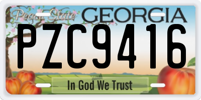 GA license plate PZC9416