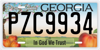 GA license plate PZC9934