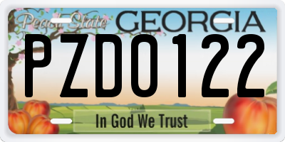 GA license plate PZD0122