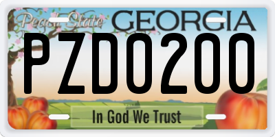 GA license plate PZD0200