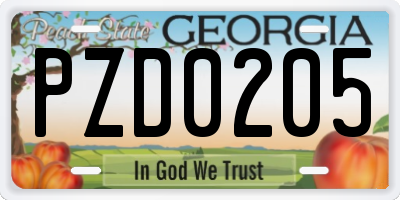 GA license plate PZD0205