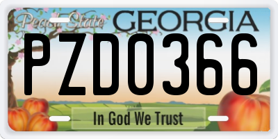 GA license plate PZD0366