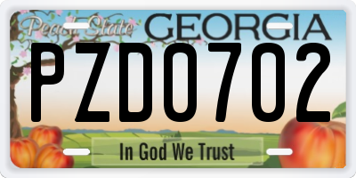 GA license plate PZD0702