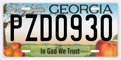GA license plate PZD0930