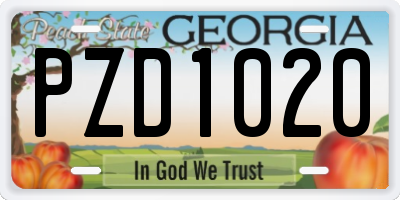 GA license plate PZD1020