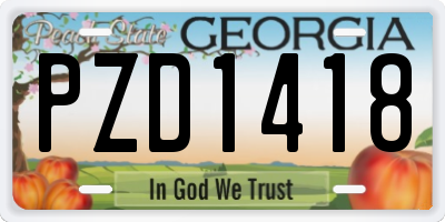 GA license plate PZD1418