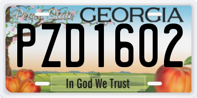 GA license plate PZD1602