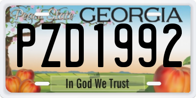 GA license plate PZD1992