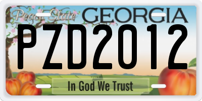 GA license plate PZD2012