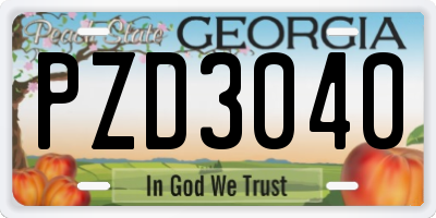 GA license plate PZD3040