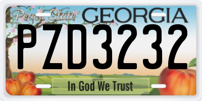 GA license plate PZD3232