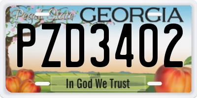 GA license plate PZD3402