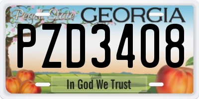 GA license plate PZD3408