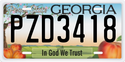 GA license plate PZD3418