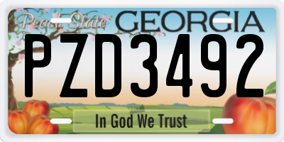 GA license plate PZD3492