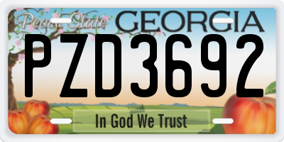 GA license plate PZD3692