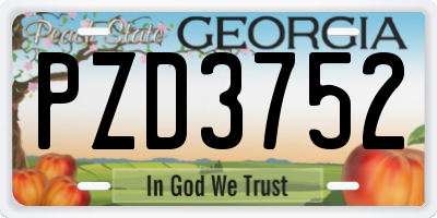 GA license plate PZD3752