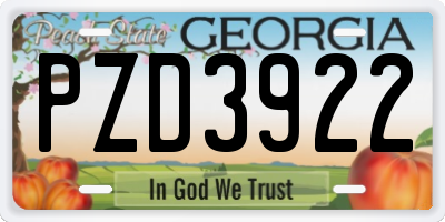 GA license plate PZD3922