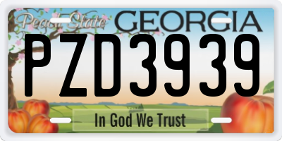 GA license plate PZD3939