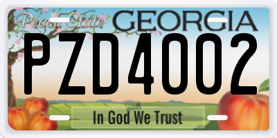 GA license plate PZD4002
