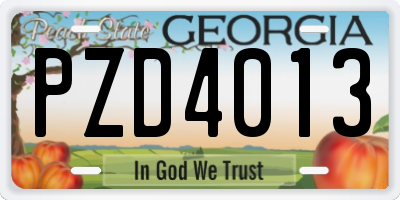 GA license plate PZD4013