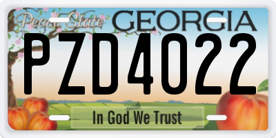 GA license plate PZD4022