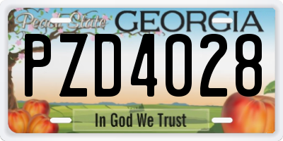 GA license plate PZD4028