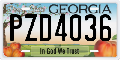 GA license plate PZD4036