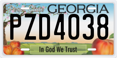 GA license plate PZD4038
