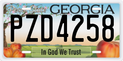 GA license plate PZD4258