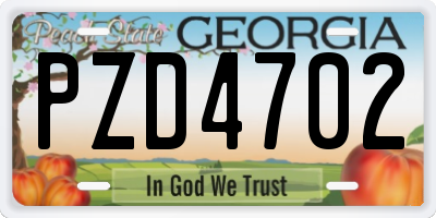 GA license plate PZD4702