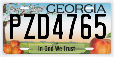 GA license plate PZD4765
