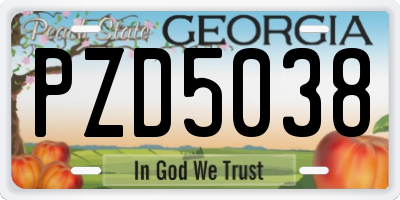 GA license plate PZD5038