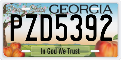 GA license plate PZD5392