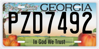GA license plate PZD7492