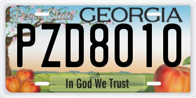GA license plate PZD8010