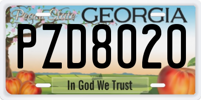 GA license plate PZD8020