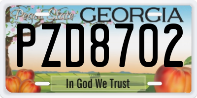 GA license plate PZD8702