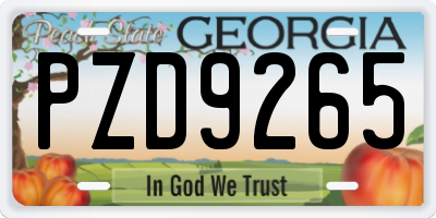 GA license plate PZD9265
