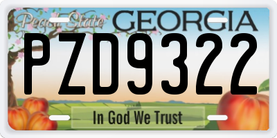 GA license plate PZD9322