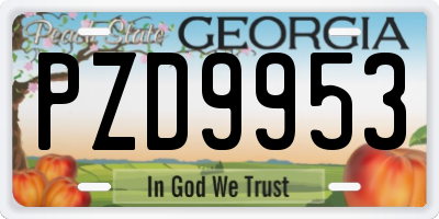 GA license plate PZD9953