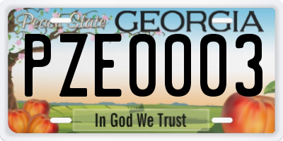 GA license plate PZE0003