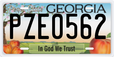 GA license plate PZE0562