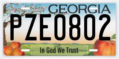 GA license plate PZE0802