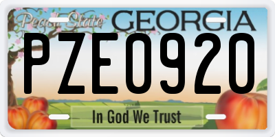 GA license plate PZE0920