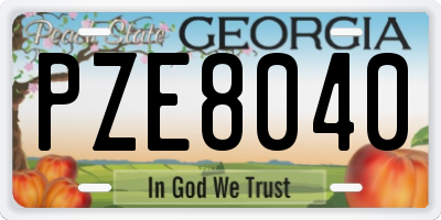 GA license plate PZE8040