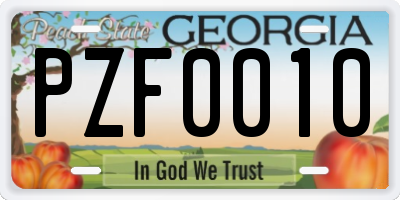 GA license plate PZF0010
