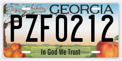 GA license plate PZF0212
